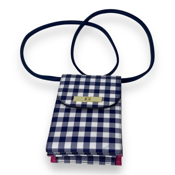 LIZ CLAIBORNE KATHIA CROSSBODY Navy/White Gingham - Picture 1 of 17
